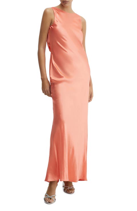 Draped Back Satin Maxi Dress