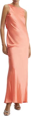 MANGO Draped Back Satin Maxi Dress