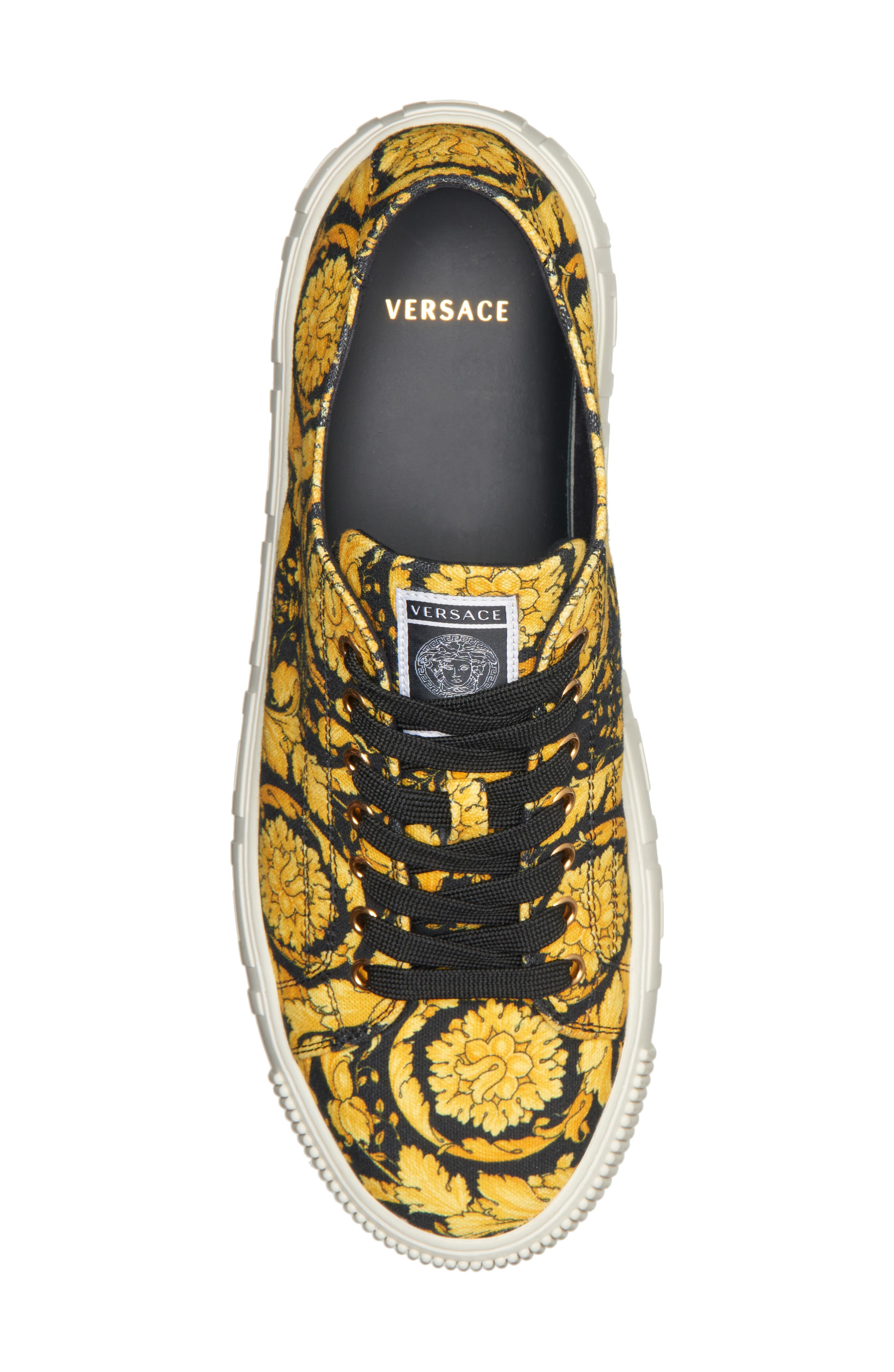 Versace Greca Barocco Print Low Top Sneaker, Alternate, color, Black Gold Black-Versace Gold