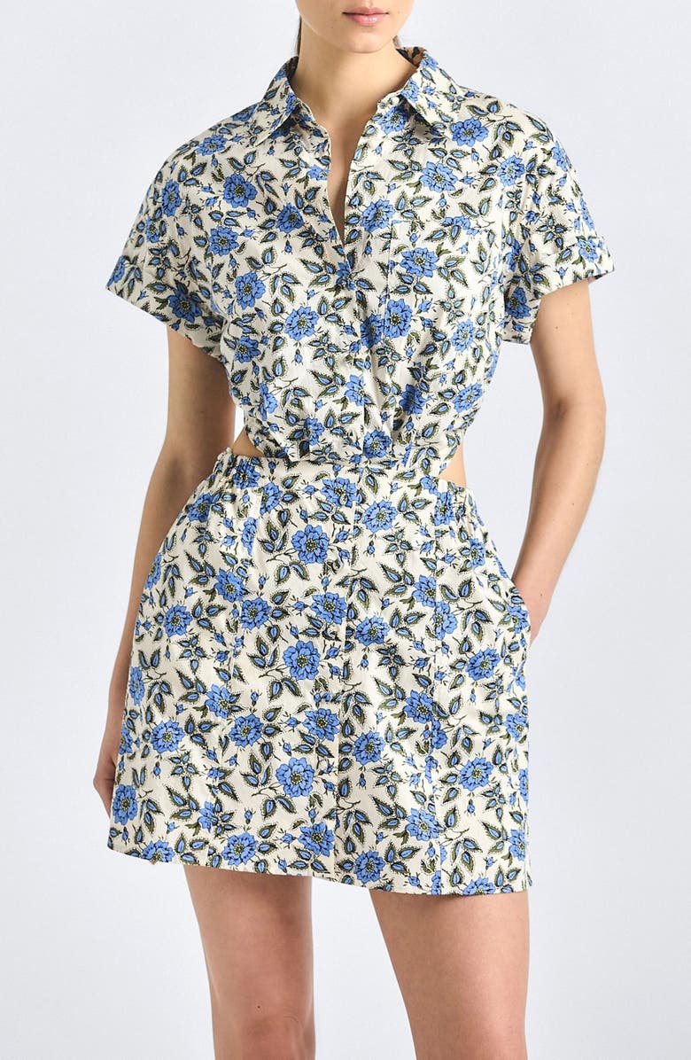 Derek Lam 10 Crosby Alba Cutout Back Mini Shirtdress, Main, color, Blue Bell Floral