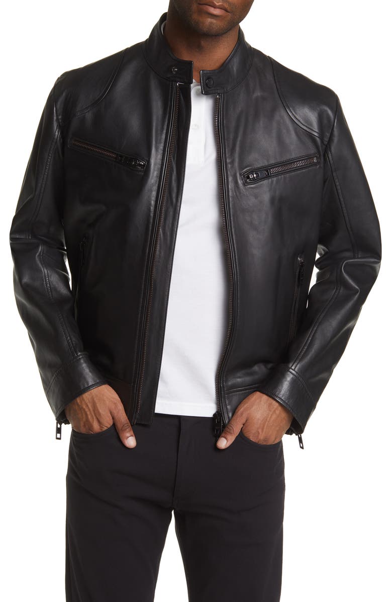 BOSS Malton 1 Leather Jacket, Main, color, 