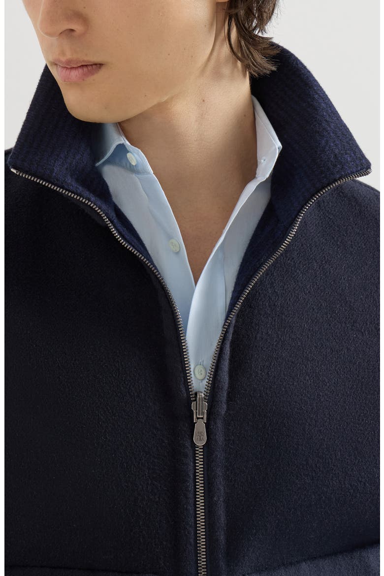 Hand-crafted reversible bomber jacket in cashmere Prince of Wales flannel double cloth, Alternate, color, Blue