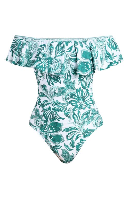 La Blanca Botanical Brocade Ruffle Off The Shoulder One-piece Swimsuit In Animal Print