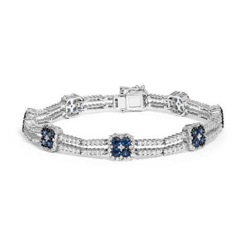 18K Gold 2 3/4 Ct Diamond & Sapphire Double Row Link Bracelet
