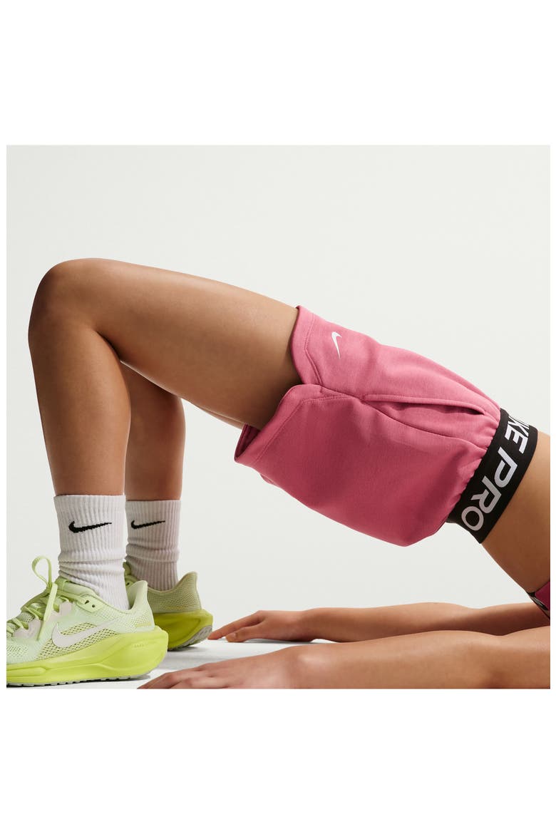 Kids' Dri-FIT Fleece Shorts, Alternate, color, PEONY/ PEONY/ BLACK/ WHITE