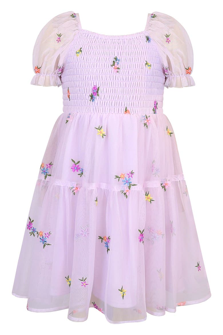 Kids' Floral Embroidered Tiered Tulle Dress, Main, color, LILAC