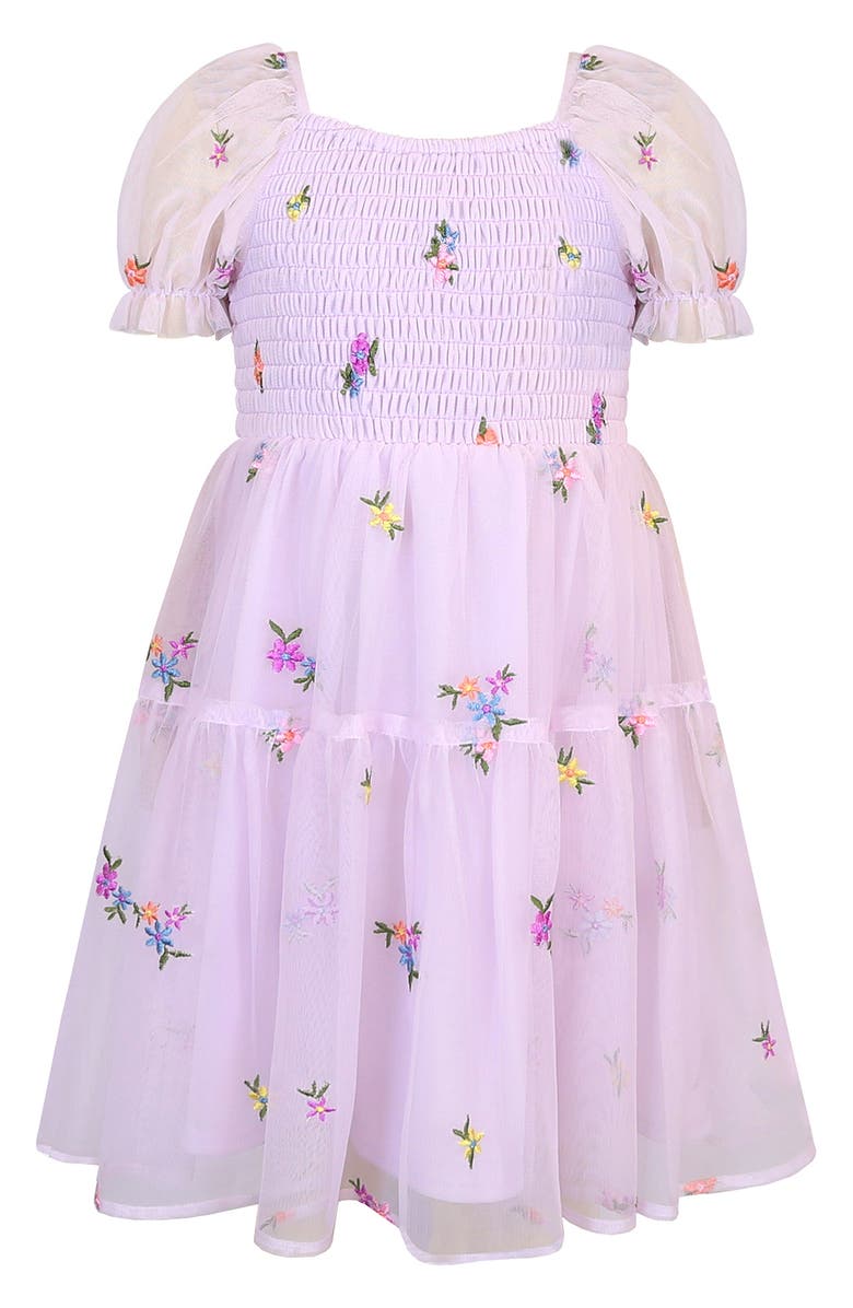 Zunie Kids' Floral Embroidered Tiered Tulle Dress, Main, color, Lilac