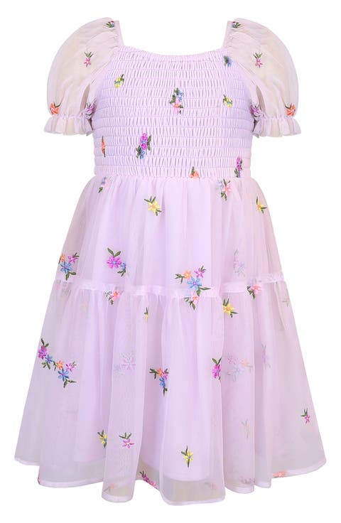 Kids' Floral Embroidered Tiered Tulle Dress (Toddler & Little Kid)