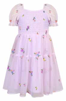 Zunie Kids' Floral Embroidered Tiered Tulle Dress