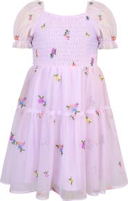 Zunie Kids' Floral Embroidered Tiered Tulle Dress