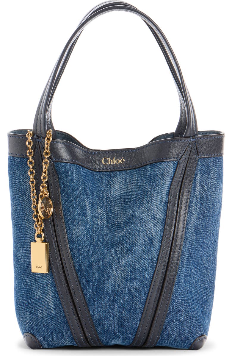 Chloé Small Spin Denim Crossbody Tote, Main, color,