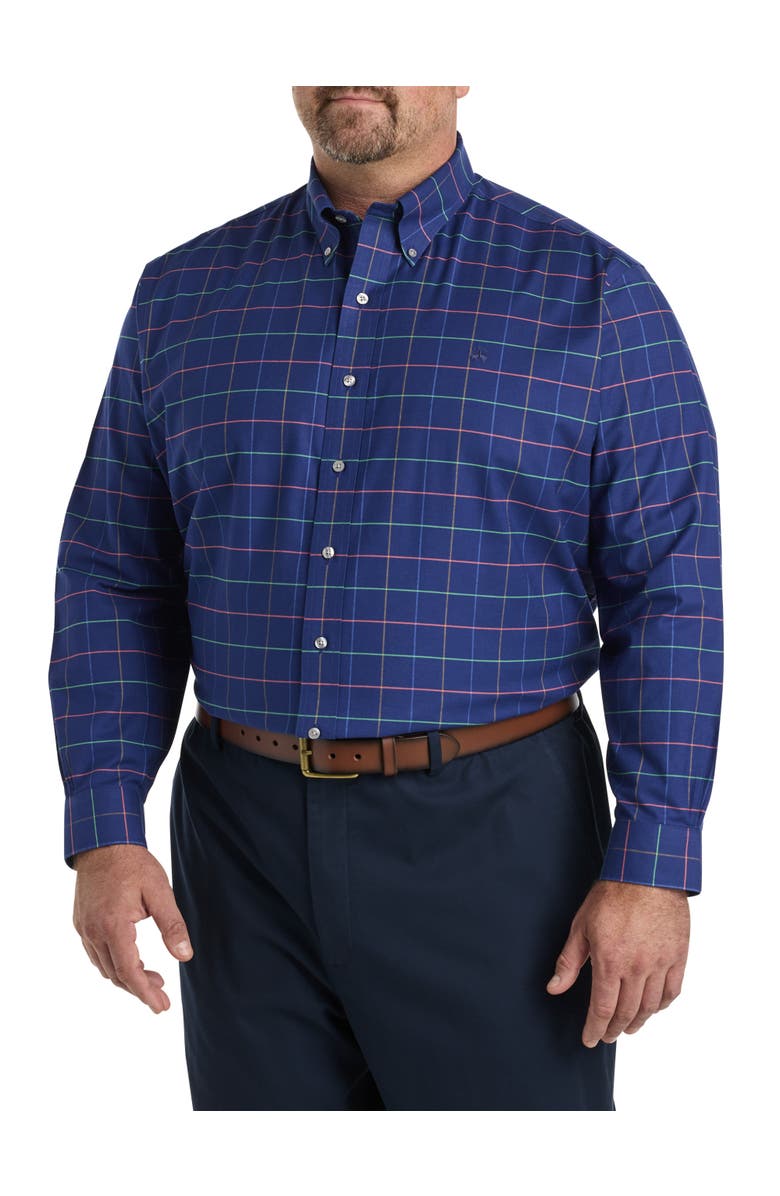 Brooks Brothers Big & Tall Non-Iron Check Sport Shirt, Alternate, color, Navy Multi