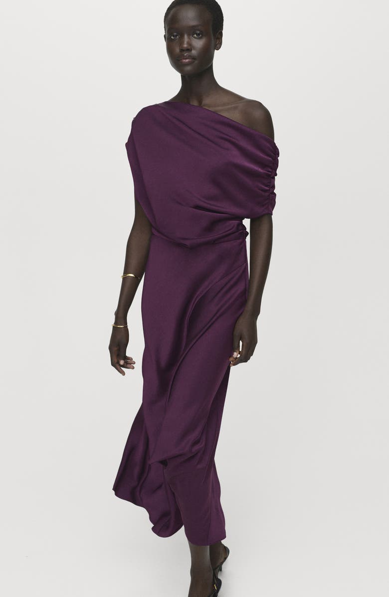 MANGO Asymmetric One-Shoulder Midi Dress, Alternate, color, Purple