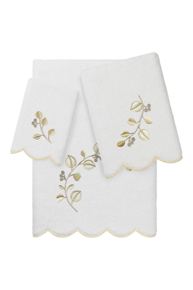 Wild Branch Scallop 3-Piece Towel Set, Main, color, WHITE/ BEIGE