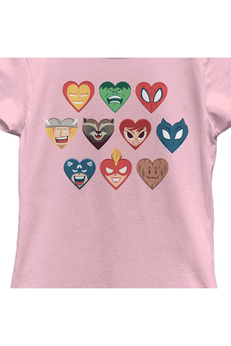 Girl's Marvel Superhero Hearts  Graphic T-Shirt, Alternate, color, Light Pink