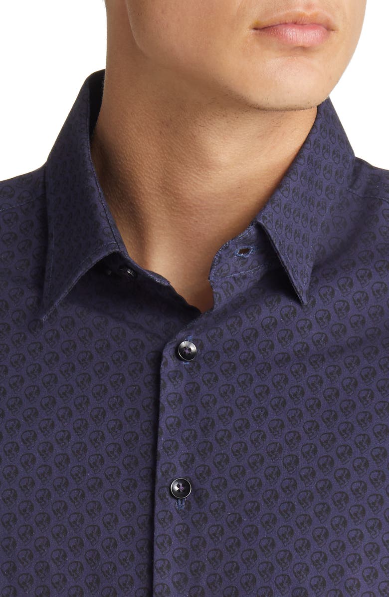 Stone Rose Men's Skull Print Stretch Cotton Button-Up Shirt, Alternate, color,