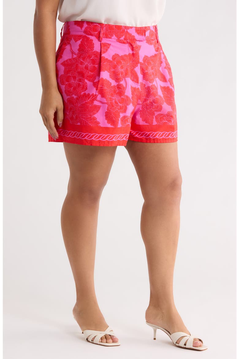 Rency Floral Arvery Pleated Shorts, Alternate, color, FUCHSIA-RED