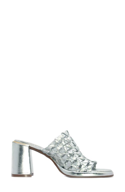 Kenneth Cole Solara Metallic Leather Woven Heel Sandal In Silver Leather
