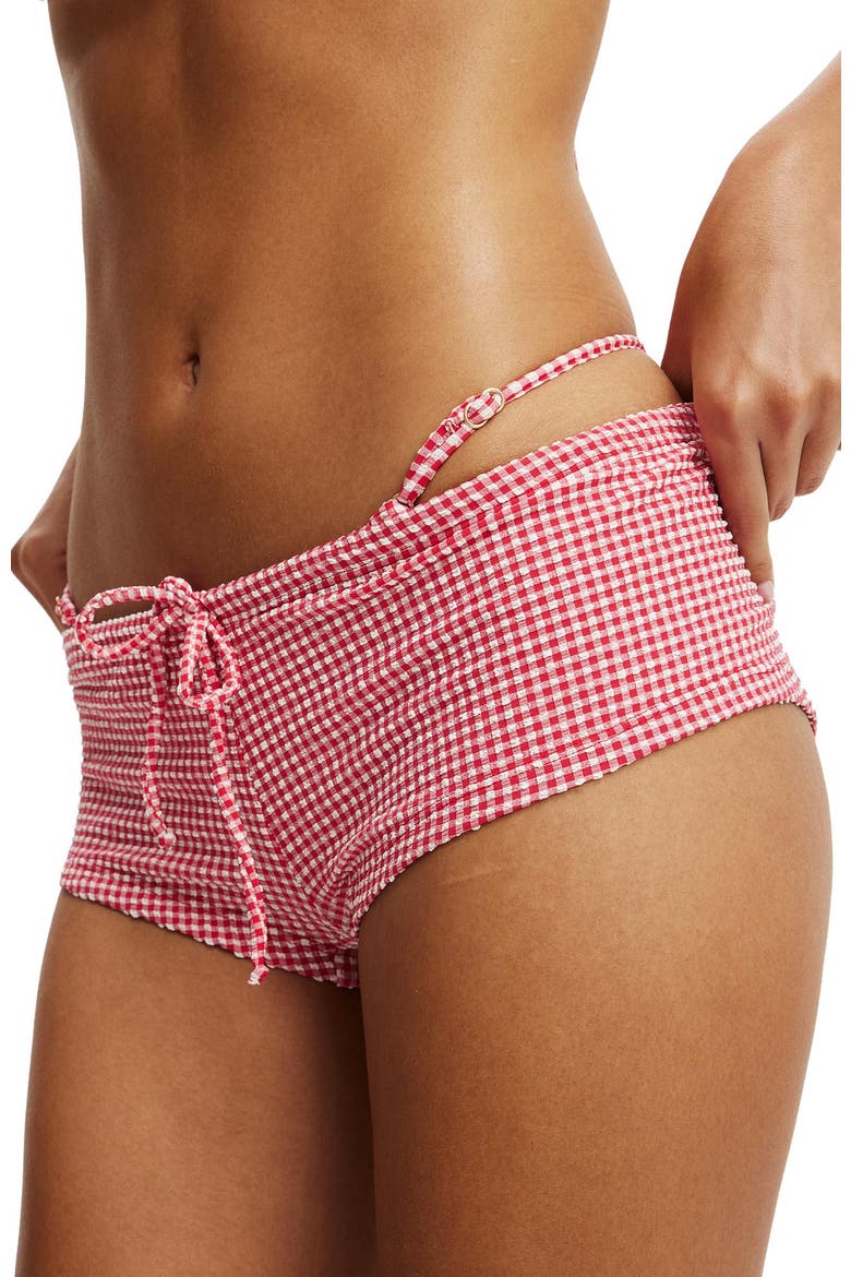 Women's Tie Front Micro Boyshort, Alternate, color, Red Mini Gingham