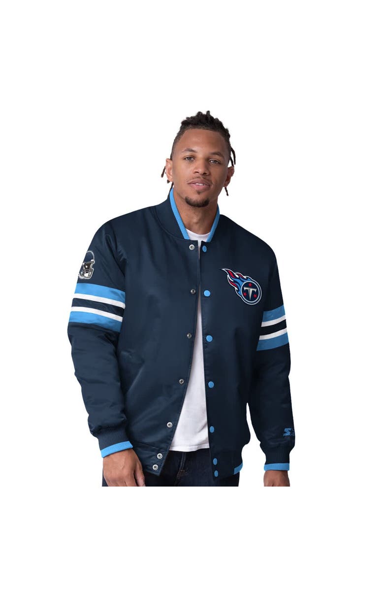 STARTER Men's Starter  Navy Tennessee Titans Scout I Full-Snap Varsity Jacket, Main, color, 