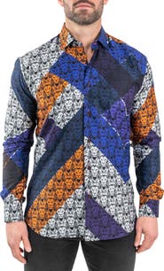 Maceoo Fibonacci Lion Print Contemporary Fit Button-Up Shirt