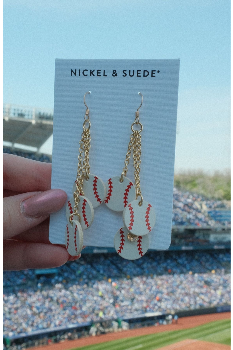 Slugger Baseball Leather Earrings, Alternate, color, Silver