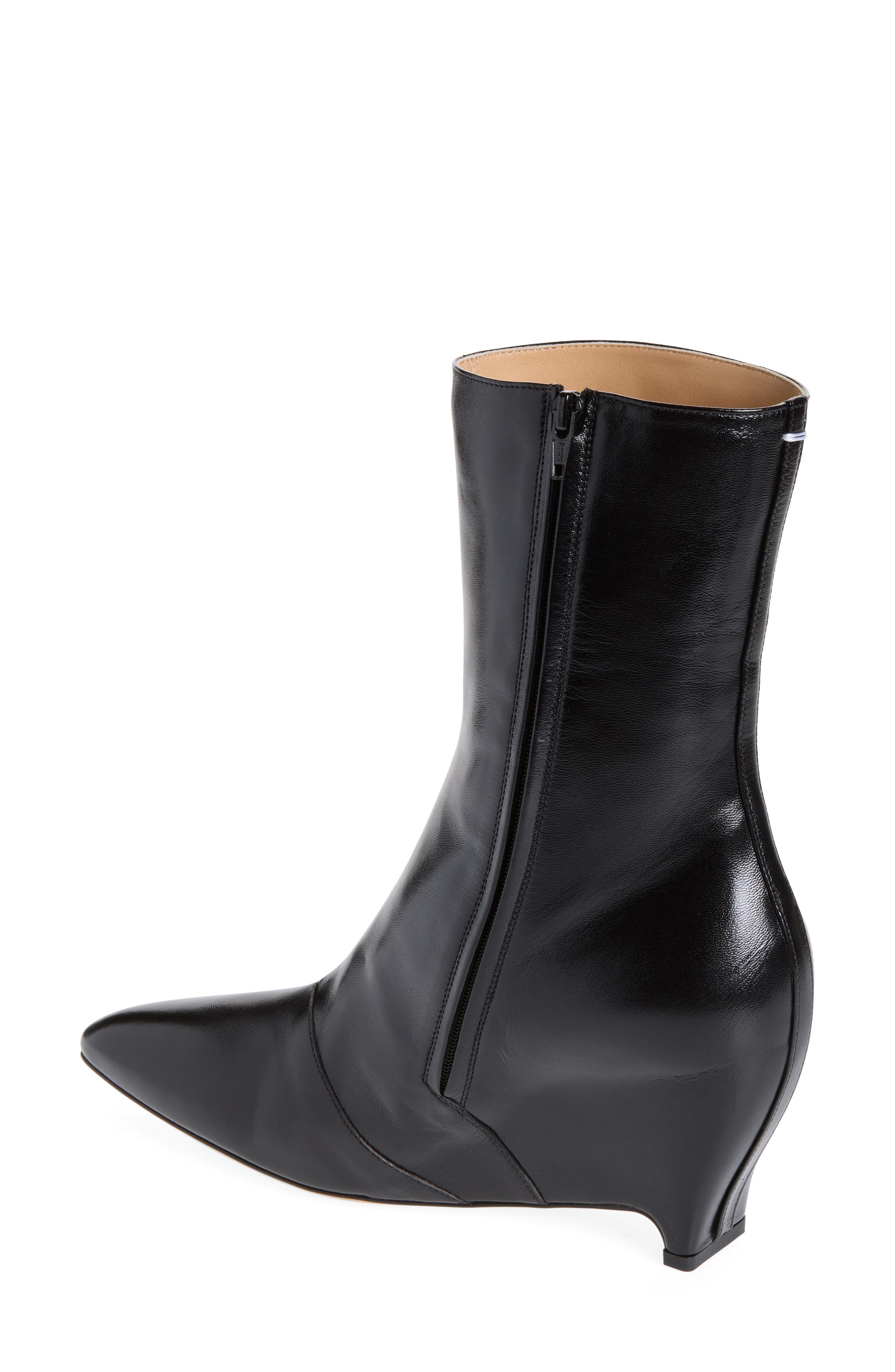 Heel Less Pointed Toe Wedge Ankle Boot, Alternate, color, BLACK