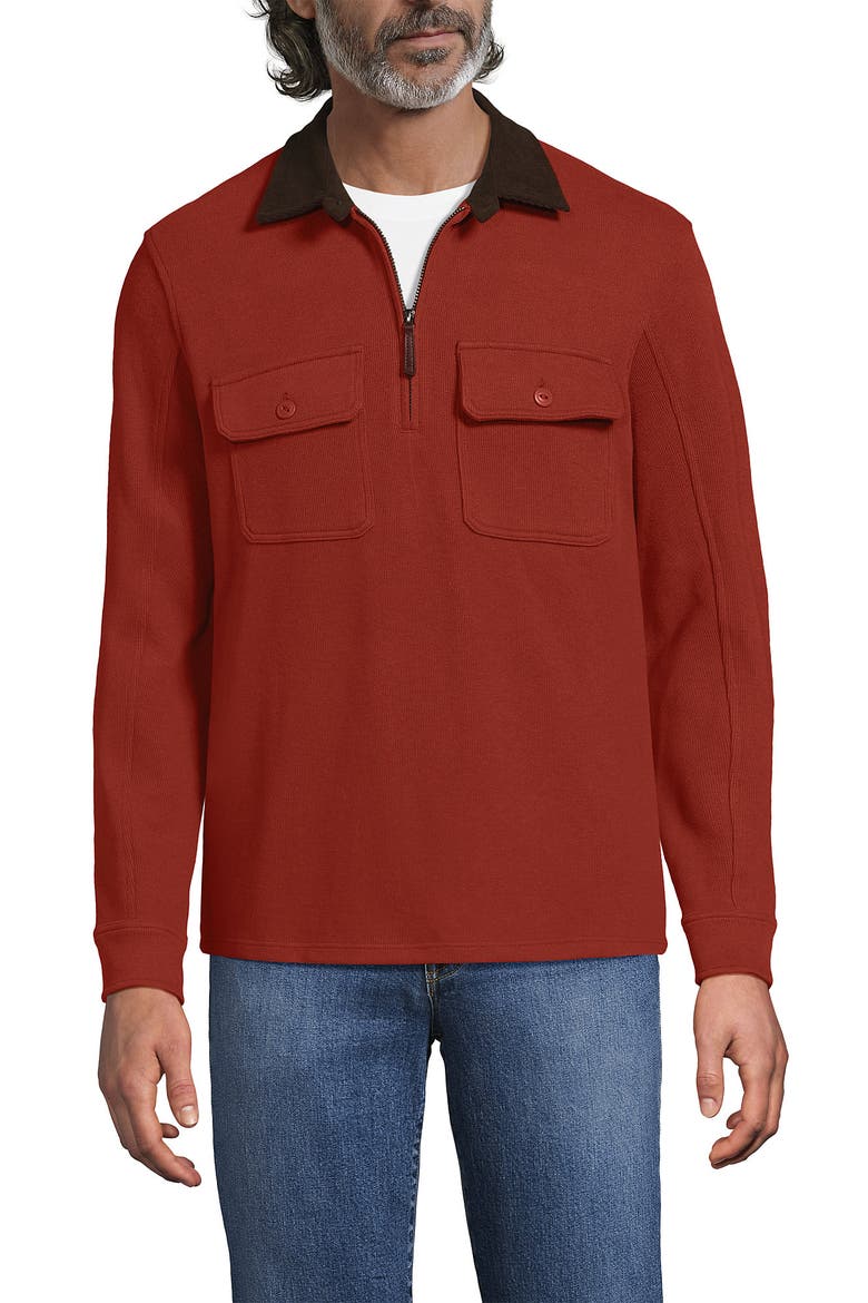 Long Sleeve Corduroy Collar Bedford Rib Quarter Zip, Main, color, Bourbon