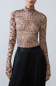 LAPOINTE Printed Jersey Mock Neck Bodysuit