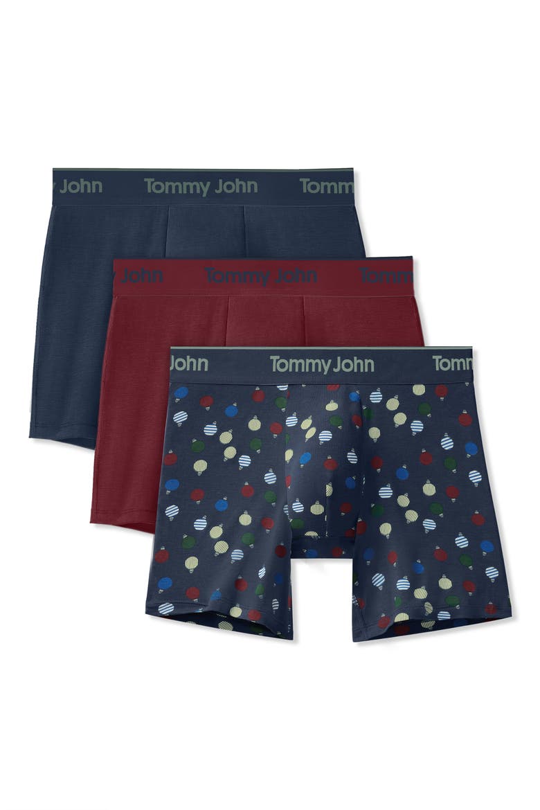 3-Pack Second Skin 6-Inch Stretch Modal Boxer Briefs, Main, color, BURGUNDY/ NAVY MULTI