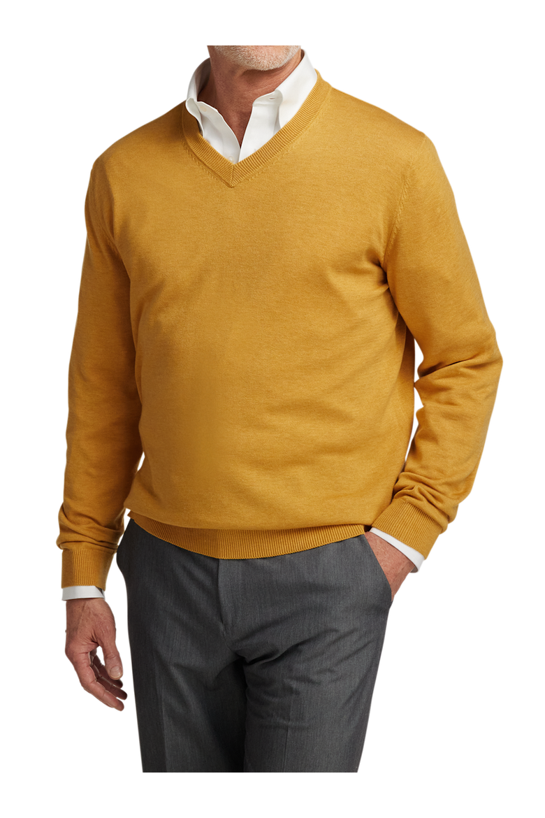 Supima Cotton V-neck Sweater, Alternate, color, Mustard