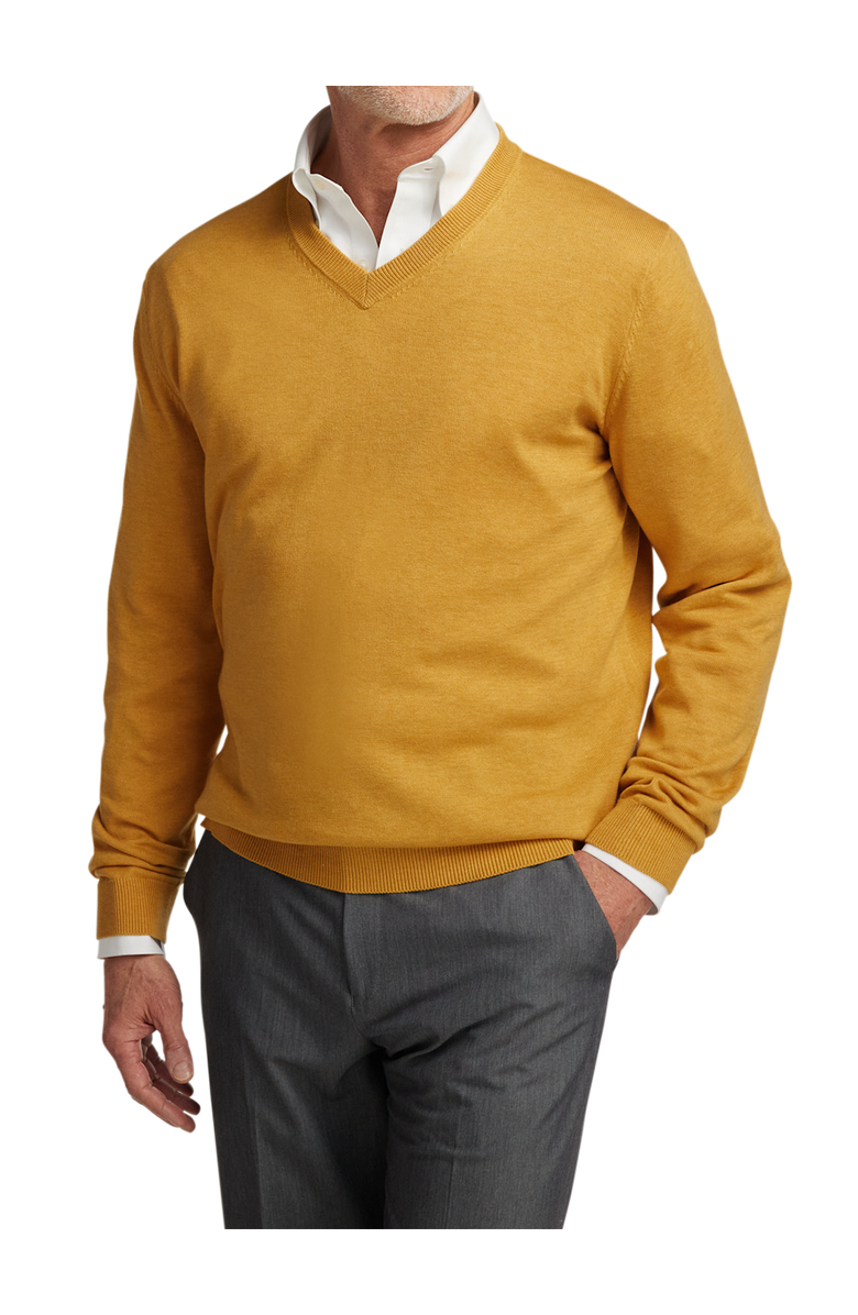 Paul Fredrick Supima Cotton V-neck Sweater, Alternate, color, Mustard