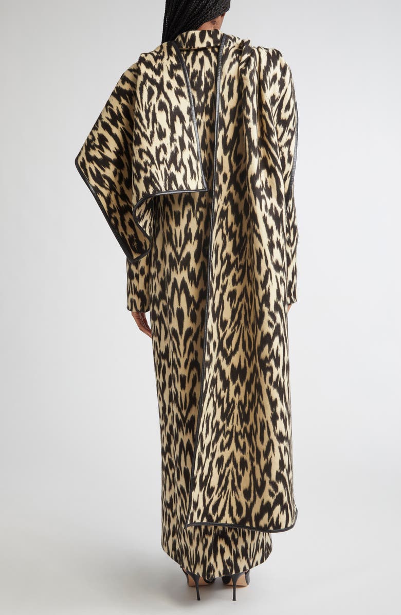 Brandon Maxwell The Demi Double Breasted Virgin Wool Coat with Scarf, Alternate, color, Abstract Leopard