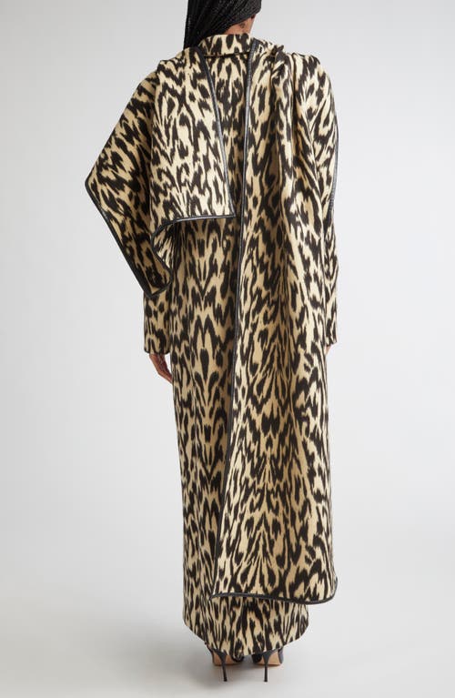 Brandon Maxwell The Demi Double Breasted Virgin Wool Coat With Scarf In Animal Print