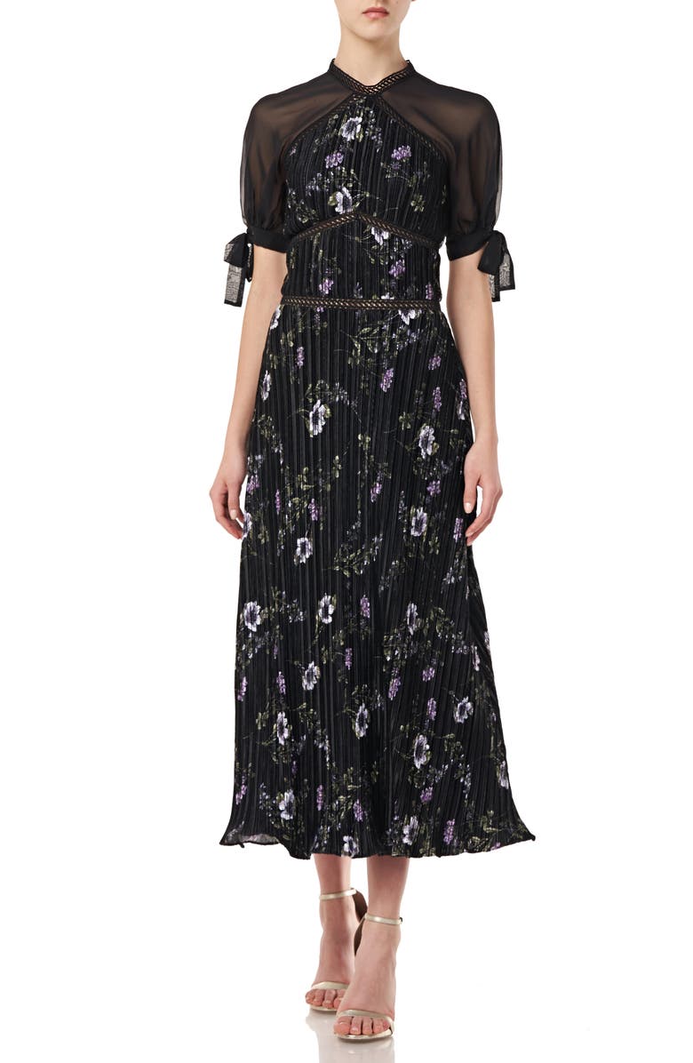 ML Monique Lhuillier Pleated Velvet Dress, Main, color,