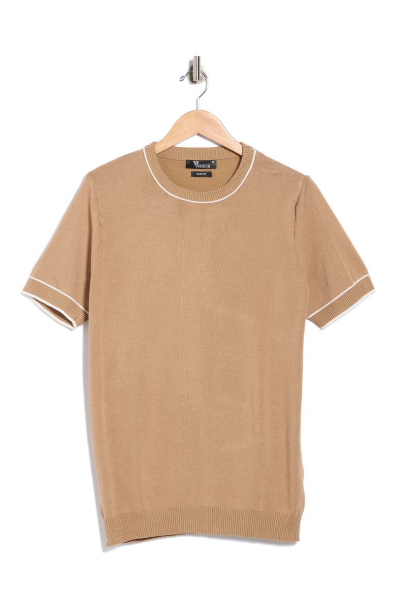 Textured Short Sleeve Sweater, Alternate, color, MOCHA