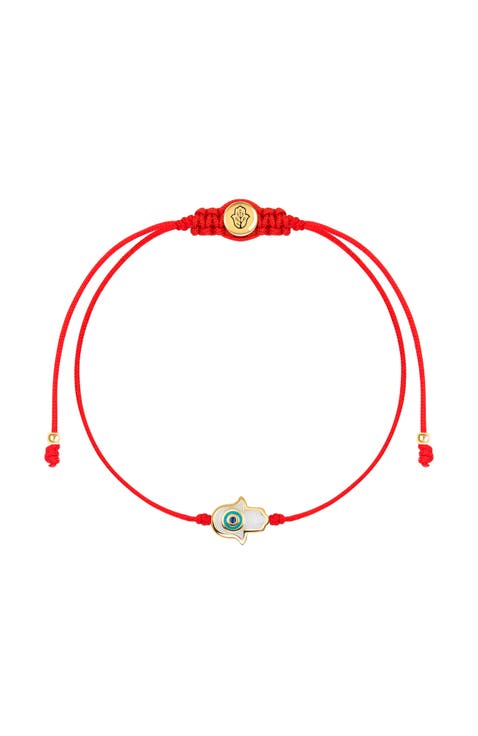White Enamel Hamsa Red String Adjustable Bracelet Charismatic Personality