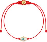 Karma and Luck White Enamel Hamsa Women's Red String Adjustable Bracelet - Charismatic Personality