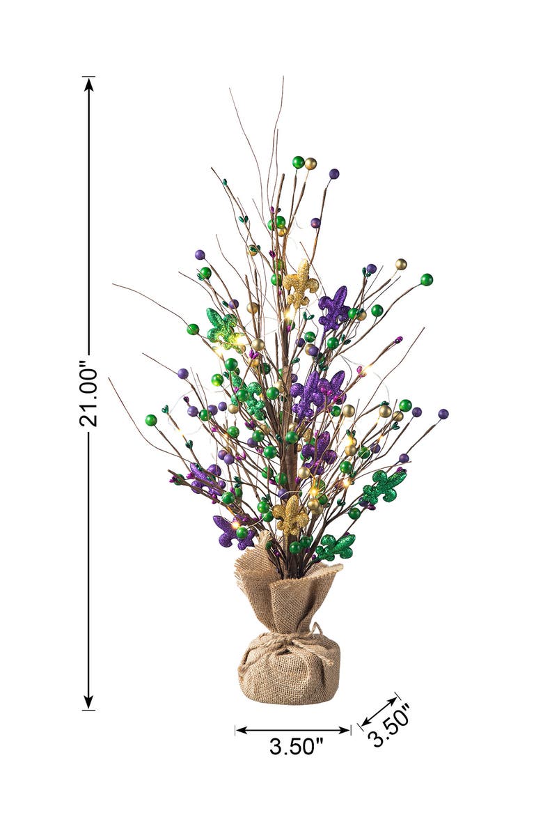 Mardi Gras Lighted Fleur-de-Lis & Berry Table Tree, Alternate, color, Purple