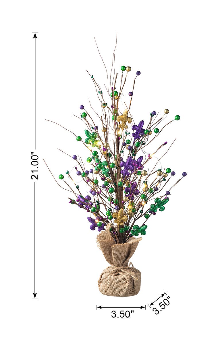 Glitzhome Mardi Gras Lighted Fleur-de-Lis & Berry Table Tree, Alternate, color, Purple