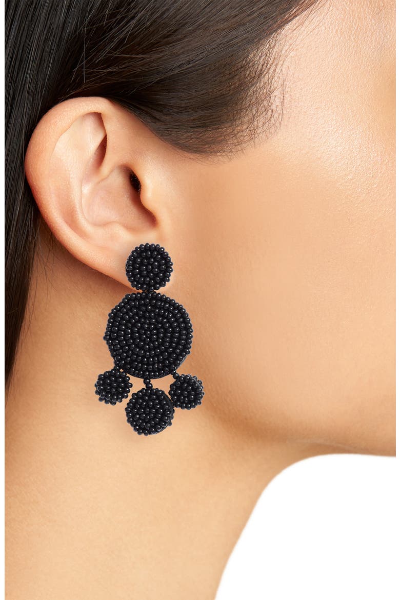 Beaded Disc Chandelier Earrings, Alternate, color, BLACK