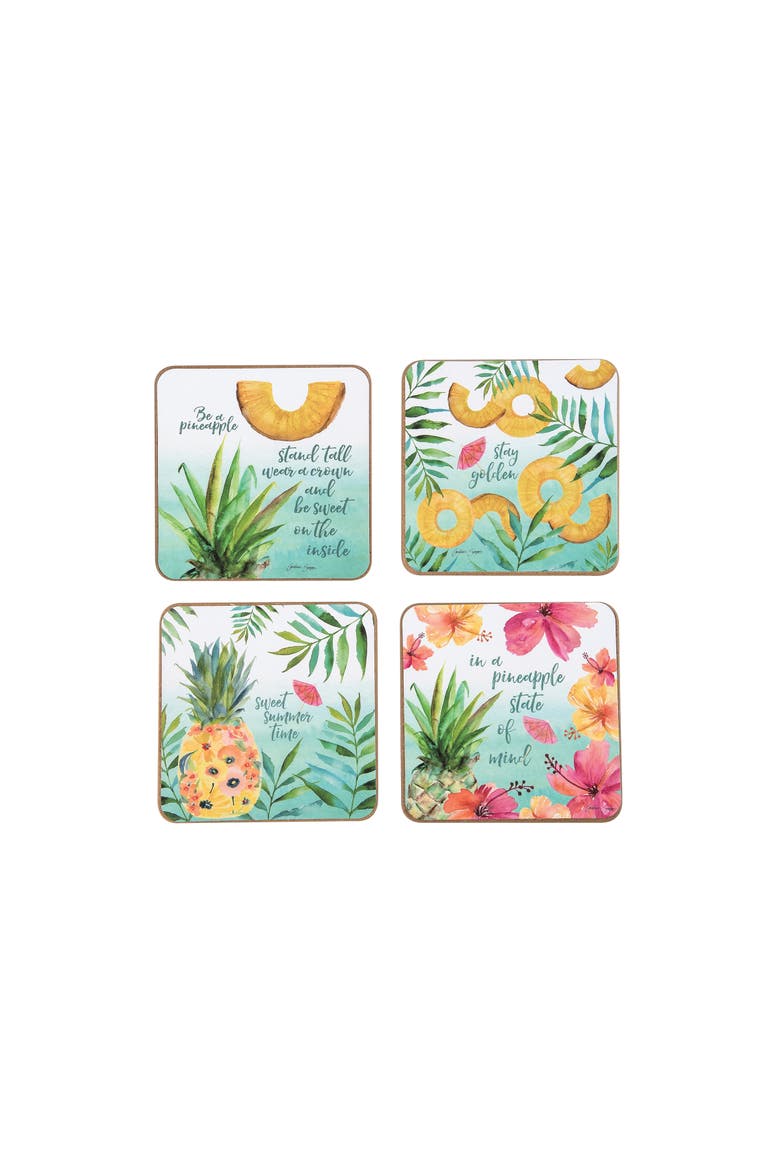 Pineapple Hardboard Coaster, Set of 4, Main, color, Blue