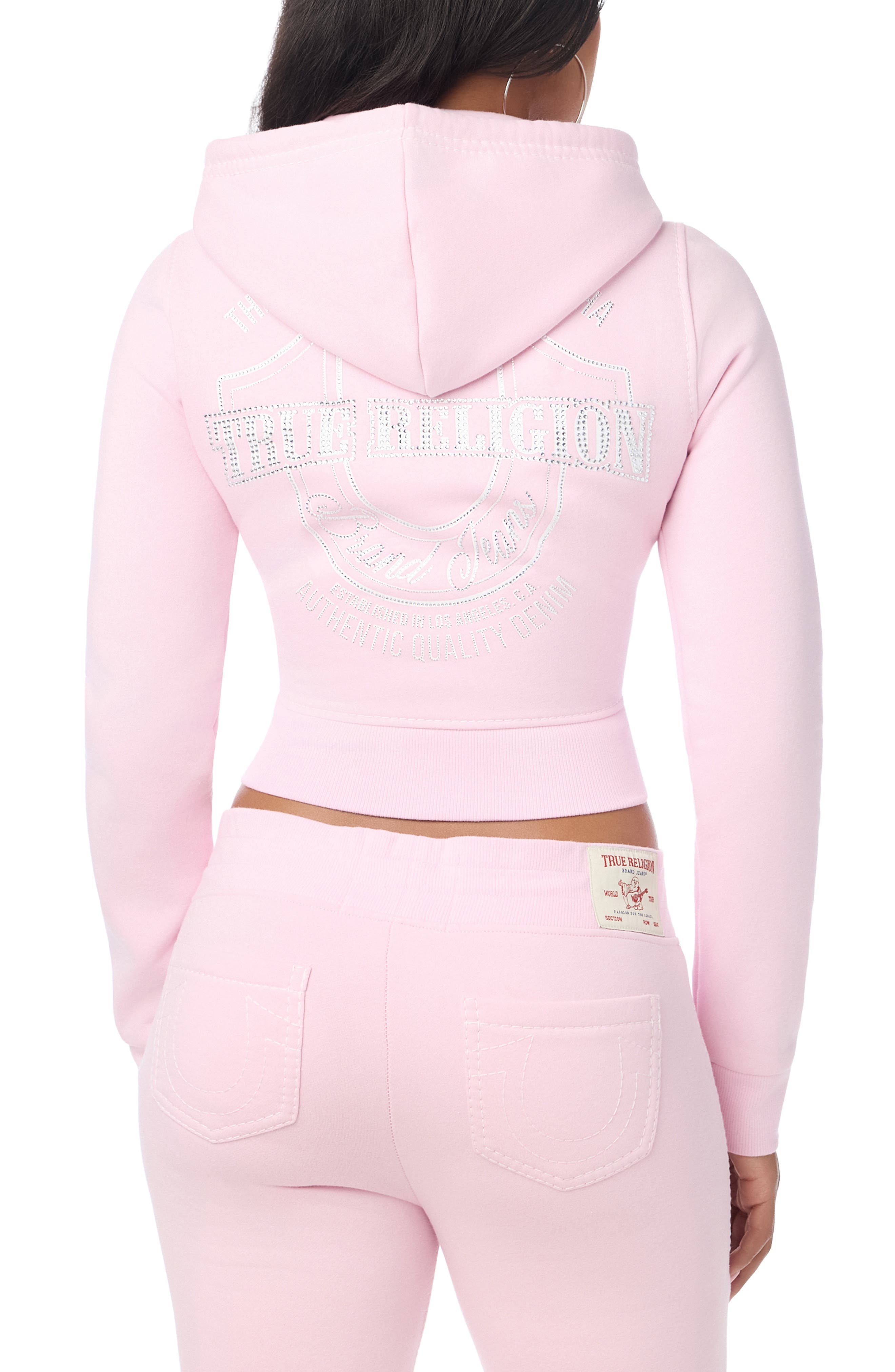 True Religion Crystal Logo Shrunken Full Zip Hoodie (Women) | Nordstrom