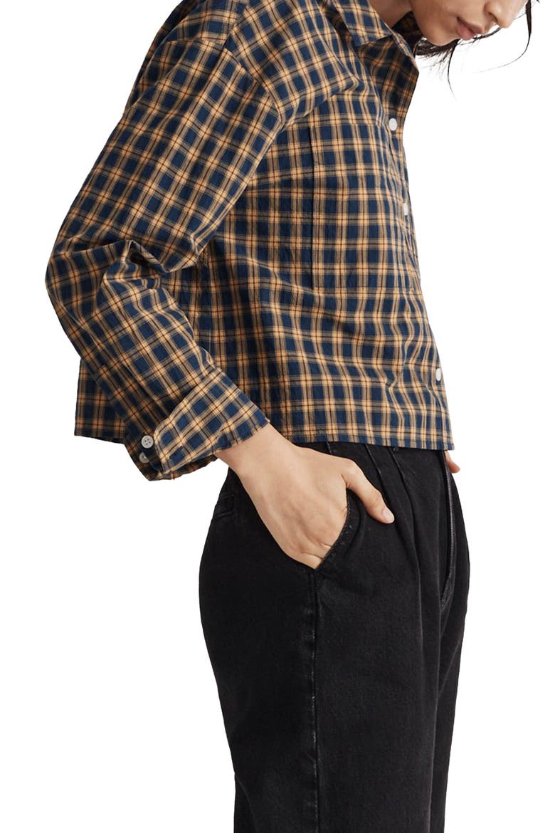 The Signature Plaid Poplin Crop Button-Up Shirt, Alternate, color, CLASSIC INDIGO
