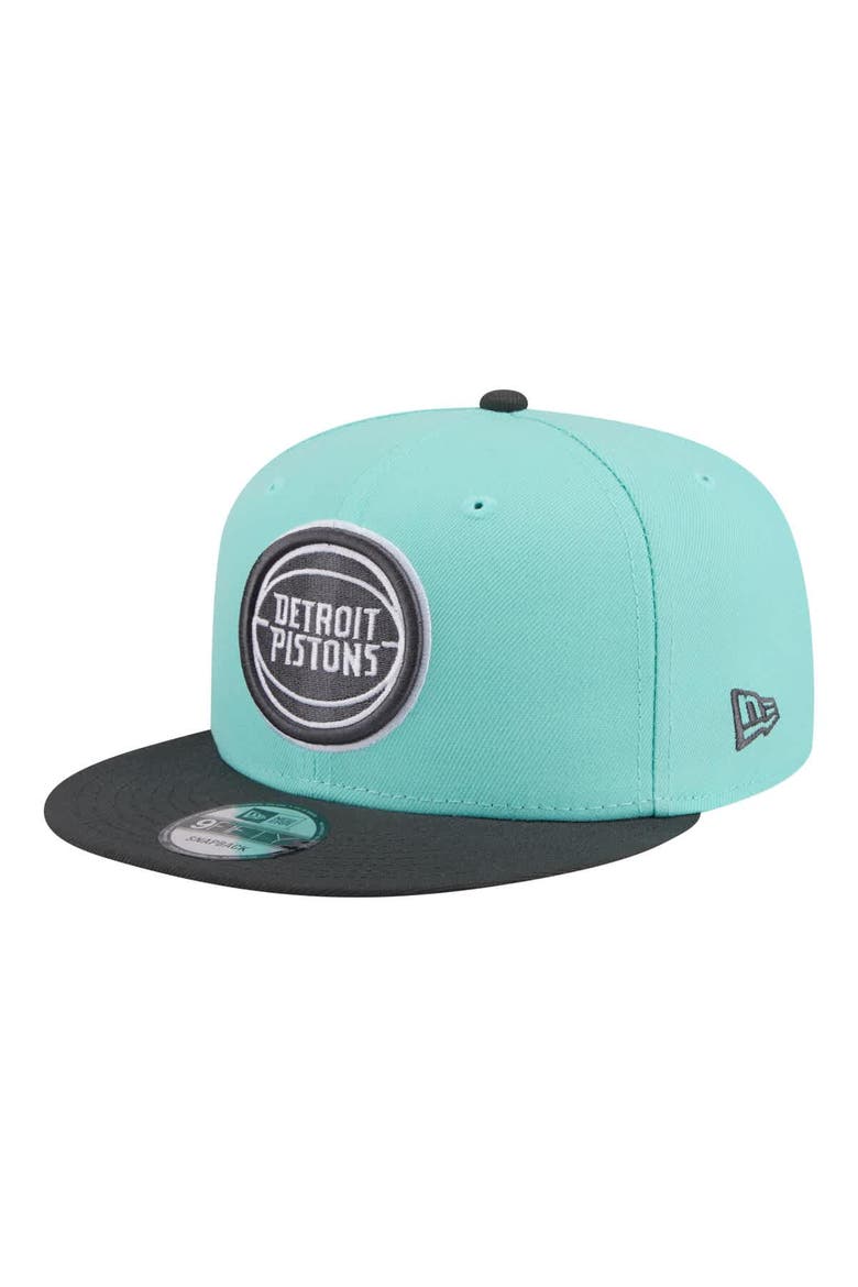 Men's New Era Turquoise/Charcoal Detroit Pistons Color Pack Two-Tone 9FIFTY Snapback Hat, Main, color, Turquoise