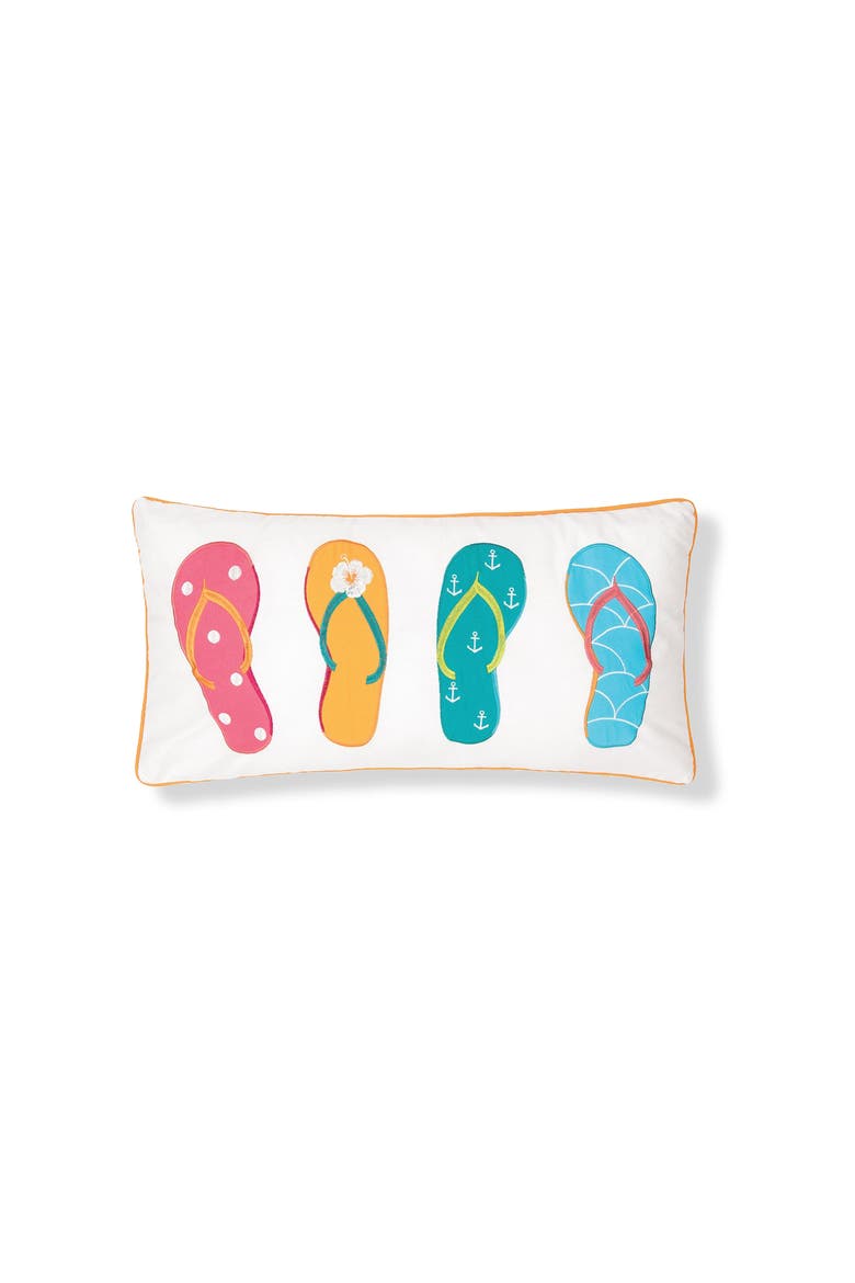 Flip Flops Mini Embroidered Cotton Blend Accent Pillow 12" x 24", Main, color, Blue