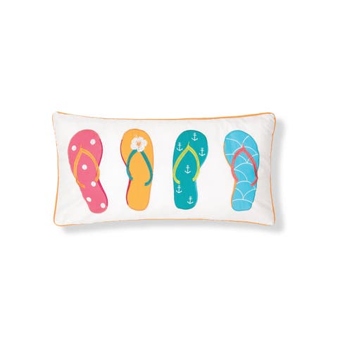 Flip Flops Mini Embroidered Cotton Blend Accent Pillow 12" x 24"