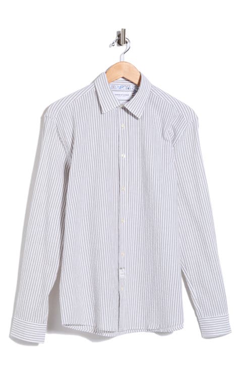 Vertical Stripe Long Sleeve Button-Up Shirt