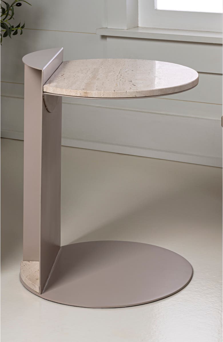 JONATHAN Y Evelyn 20" Contemporary Natural Marble/Metal Handmade C-Shaped End Table, Alternate, color, Beige/Pink Beige
