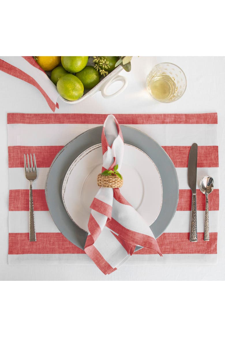 Linen Placemats Set of 4, 14 x 19" - Cabana Stripe, Alternate, color, Red and White